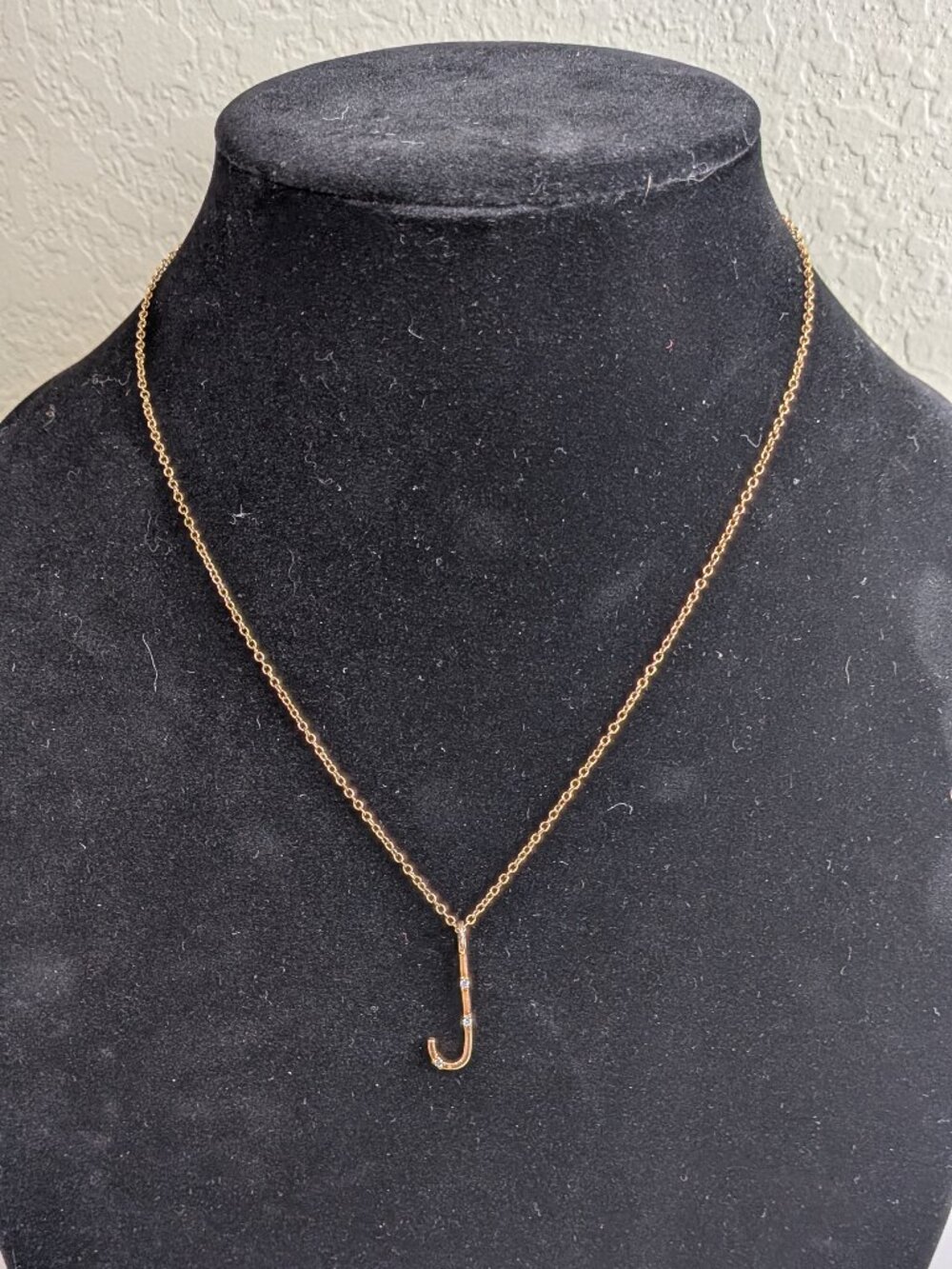 Gold “J” Initial Necklace — SU CH.C2 Mark, CZ Accents, Adjustable Chain